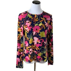 Lands' End SZ M Long Sleeve Crew Neck Deep Sea Jungle Floral Swim Tee